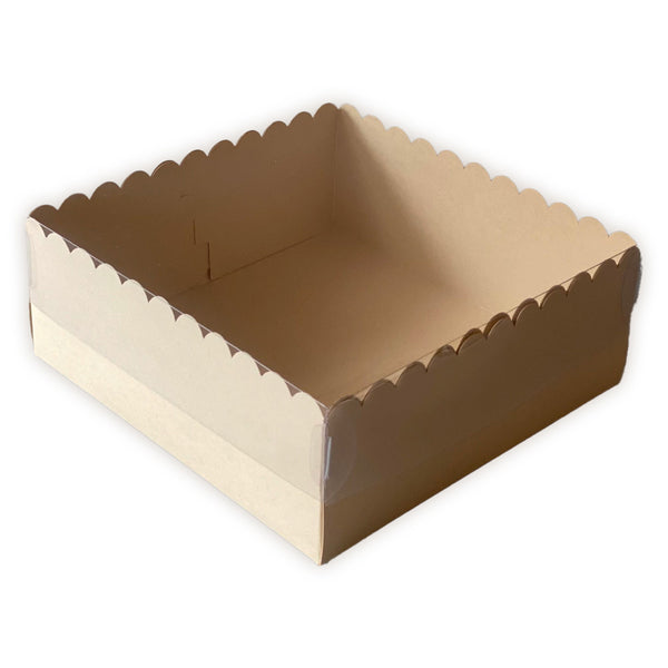 Caja PRAGA microcorrugada marrón con tapa PET - 20x20x12 cm