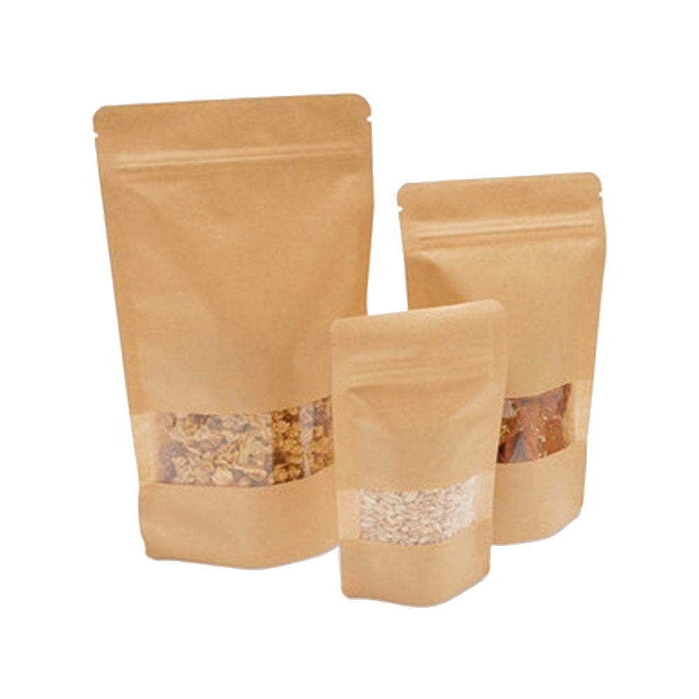 Bolsa de papel kraft con visor y cierre a presiΓ³n