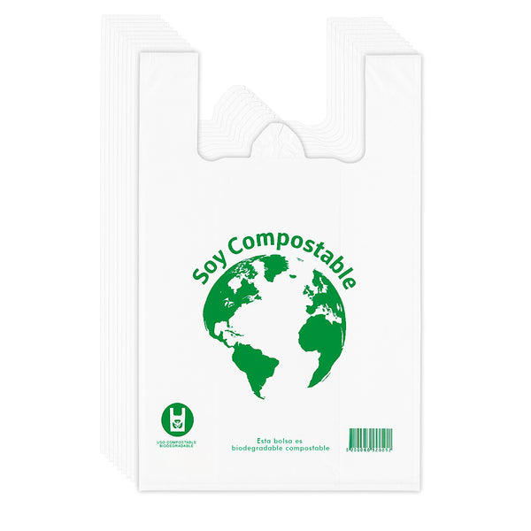 Bolsa camiseta blanca 40x50cm  Bio/ compostable - Pack x1000