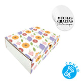 Combo Primavera #3 - Caja Blanca 24x18x6.5cm + Adhesivo circular - Pack x10