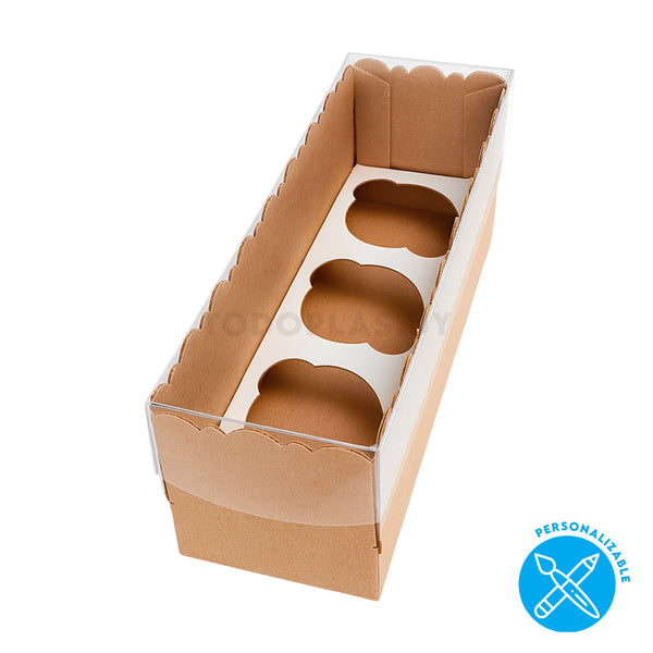 Caja CUPCAKE x3 microcorrugada marrón - 26x10x8 cm