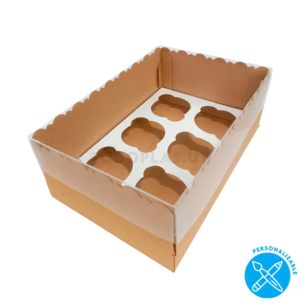 Caja CUPCAKE x6 microcorrugada marrón - 17.5x26.5x10cm