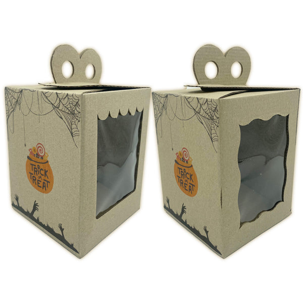 Caja CARAMELOS microcorrugada marrón - 14.5x14.5x19 cm - Diseño Halloween dulces - Pack x10