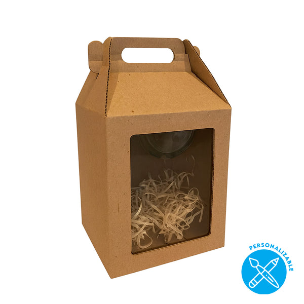 Caja FELIZ microcorrugada marrón - 9.5x9.5x12.5 cm