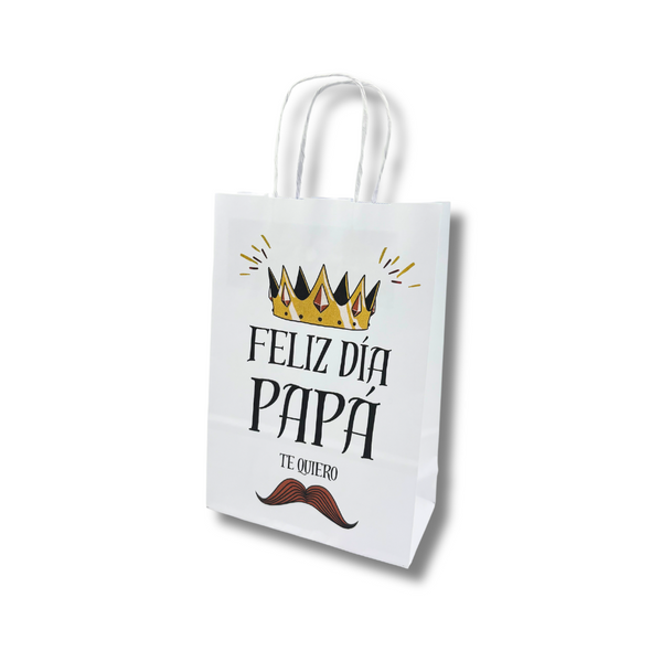 Bolsa Papel Blanca con diseño Papá #6 - 3 medidas - Pack x25