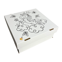 Caja Plus para colorear -UNICORNIO  blanca - 2 medidas - Pack x10