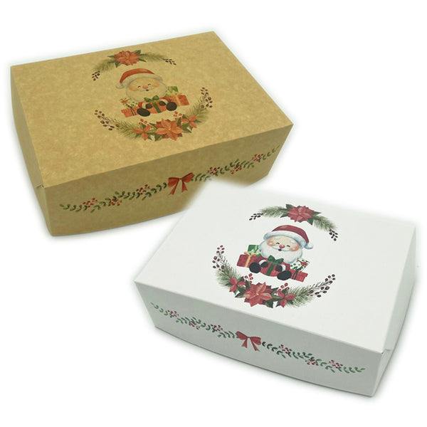 Caja masas cartulina con diseño Papa Noel Flores - 3 medidas