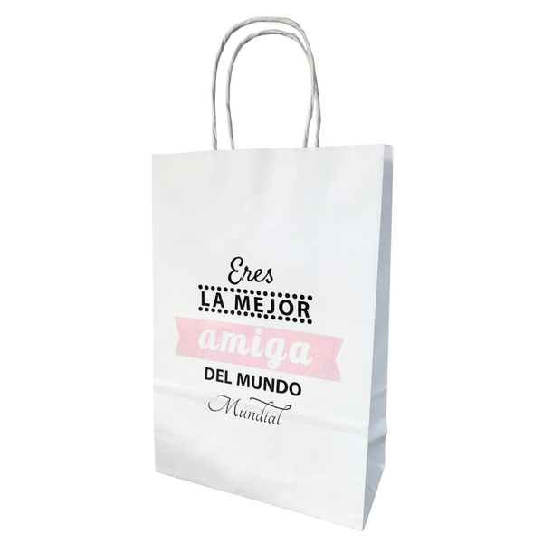 Bolsa Papel Blanca con diseño AMIGA #3 - 3 medidas - Pack x25