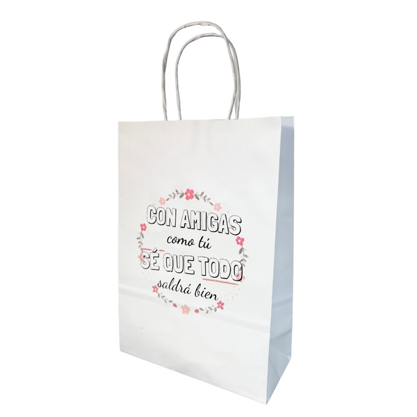 Bolsa Papel Blanca con diseño AMIGA #1 - 3 medidas - Pack x25