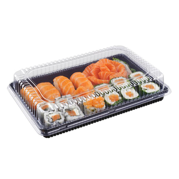 Bandeja sushi base negra con tapa alta separada - 22x13x5 cm