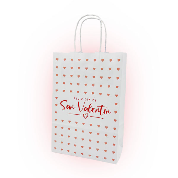 Bolsa Papel Blanca con diseño SAN VALENTIN - 2 medidas - Pack x20