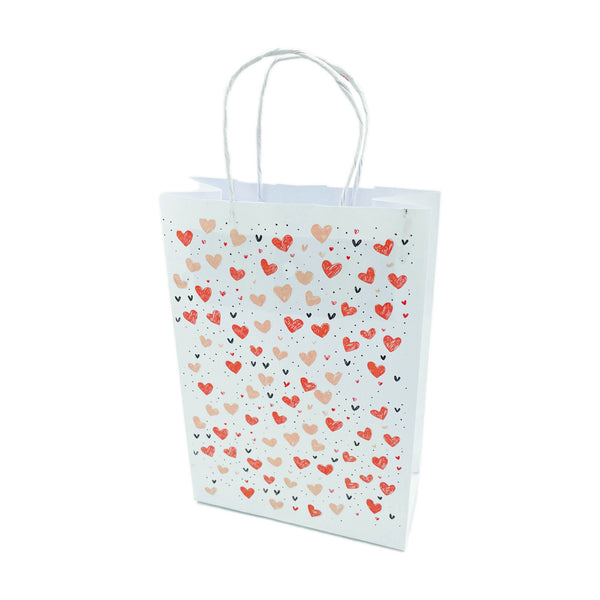 Bolsa Papel Blanca con diseño corazones - 3 medidas - Pack x20