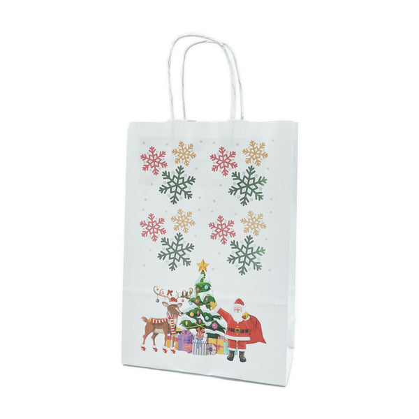 Bolsa Papel Blanca con diseño Papa Noel y arbolito - 3 medidas