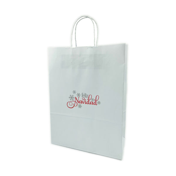 Bolsa Papel Blanca con diseño Feliz Navidad - 3 medidas