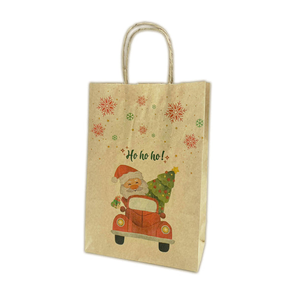 Bolsa Papel kraft con diseño Papa Noel Auto - 4 medidas