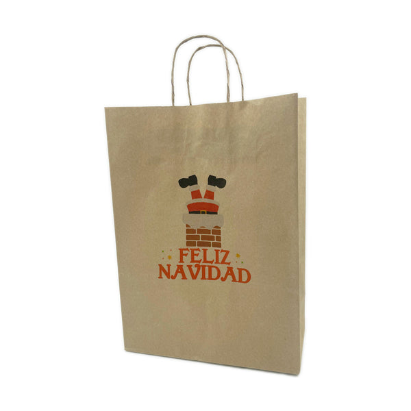 Bolsa Papel kraft con diseño Papa Noel y chimenea - 4 medidas