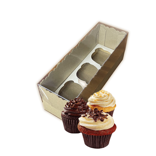 Caja CUPCAKE x3 microcorrugada marrón - 26x10x8 cm