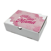 Caja FELIZ DIA MAMÁ microcorrugada Blanca 24x18x6,5 cm - Pack x25