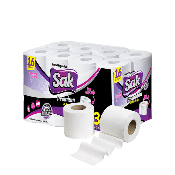 Papel higiénico SAK premium doble hoja 30mts - Pack x16 - funda x64 rollos