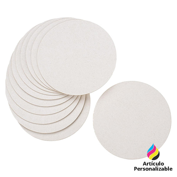 Posavaso redondo blanco de cartón reciclado 9.5cm - Pack x50