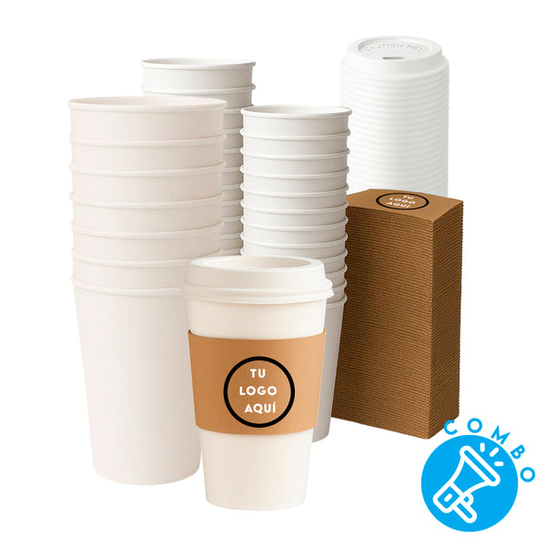 Combo Vaso de Polipapel 240ml + Tapa + Faja Personalizada (Pack x50)