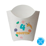 Estuche Papas Fritas Papel Reciclado Cumpleaños Infantiles - Nombre y Número Personalizado - Pack x20