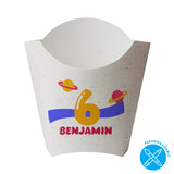 Estuche Papas Fritas Papel Reciclado Cumpleaños Infantiles - Nombre y Número Personalizado - Pack x20