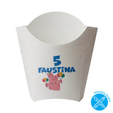Estuche Papas Fritas Papel Reciclado Cumpleaños Infantiles - Nombre y Número Personalizado - Pack x20