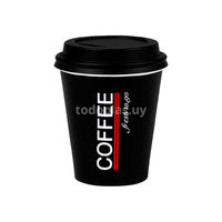 Vaso de polipapel café DECORADO NEGRO con tapa negra 180/240ml - Pack x50
