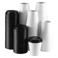 Vaso de polipapel blanco para café con tapa negra 240ml - Pack x50