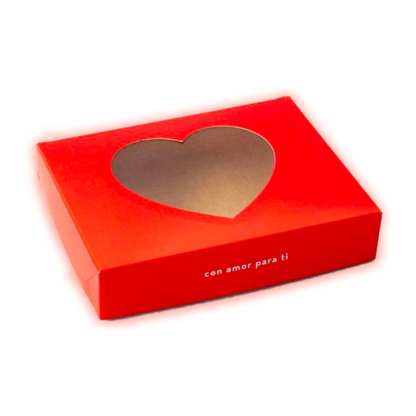 Caja roja con visor corazón | 16 x 20 x 4 cm